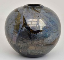 Isle of Wight Black Azurene Glass Vase with GOLD flecks