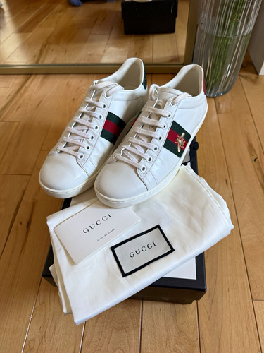 Gucci white leather - web, stripe