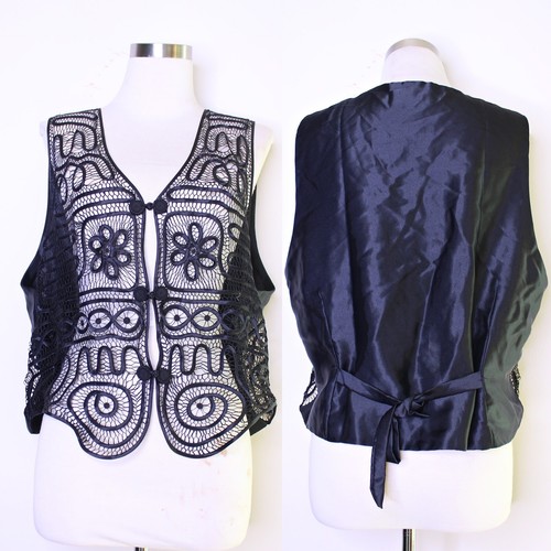 Vtg black doily - vtg, vest