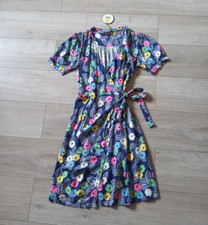 Amari Dark Blue Floral Flared Dress BNWT Tie Wrap Smart Classic RRP£42 UK8/10