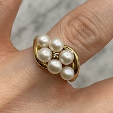 9 ct Gold Ring Pearl Diamond