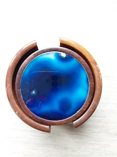 Vintage blue agate geode - agate, geode/teak