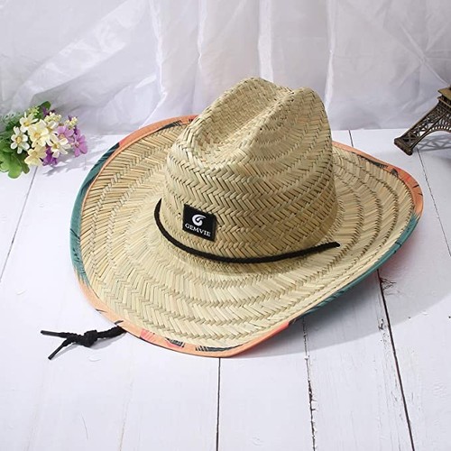 Straw hat printed - hat, brim