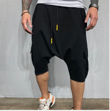 Men 3/4 Jogger Harem Pants Casual Shorts Breathable Sport Hip Hop Cotton Trouser