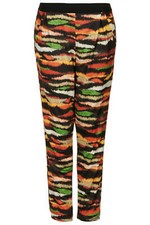 Topshop multi coloured animal print Tiger Tapered stretch Trousers uk size 6