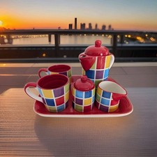 Whittard of Chelsea Handpainted Mosaic China Coffee Set Complete with Tray