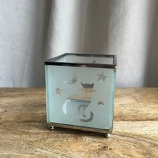 Frosted Glass Tea Light Holder Cat Moon Stars Design Whimsy Gothic