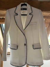 Zara Women's Double breasted Blazer oyster with black detail Size M Never worn