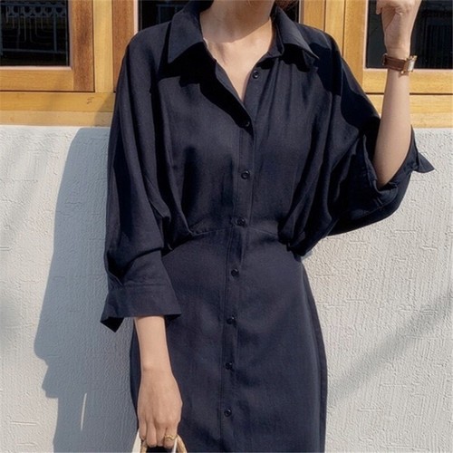 Women linen cotton dress midi - linen,