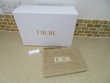 Dior Beauty Raffia Wicker Pouch Cosmetic Bag Clutch Bag with Wrist Strap NEW