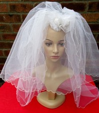 2 Vintage 1950s Wedding Veils White 3 Layer Scalloped Edges & ivory white short