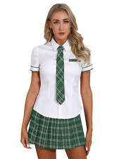 Women 3Pcs Japanese School Girls Cosplay Costume Tie Shirt with Pleated Skirts