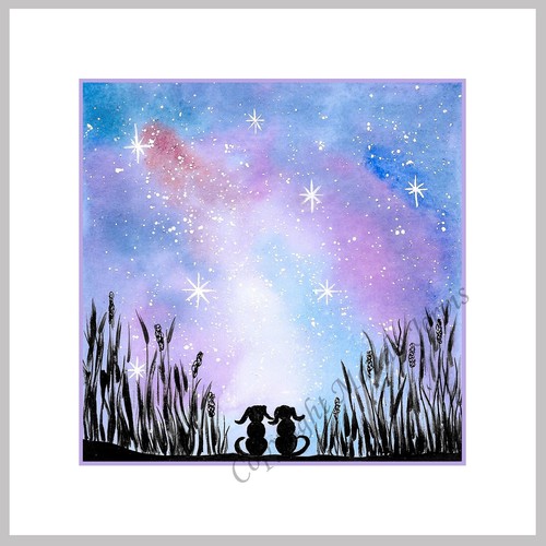 Dogs stargazing watercolour - dogs,