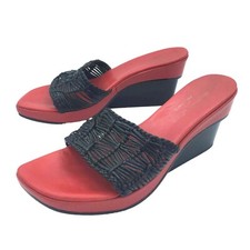 Stephane Kelian Paris Sandals Mules Shoes Size 8 Red Black Braided Wedge Heel