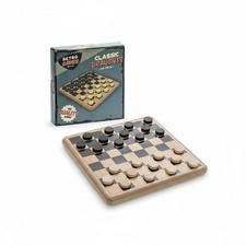 Retro Draughts Board Game Traditional Checkers Vintage Wood Family Gift Set