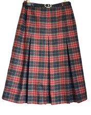 Brendella Vintage Irish Wool Skirt Red Pleated Midi Made Rep. Ireland Size 8-10