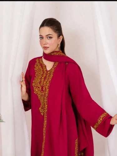 3pc embroidered karandi pink - karandi,