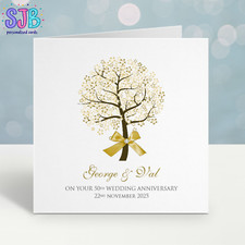 50th Anniversary Tree Card,  Personalised, Golden Wedding Anniversary Card 50 yr