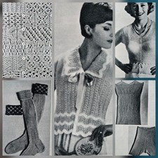 1960s Feather Fan Bedjacket Lingerie Golf Sock Patons Woolcraft Knitting Pattern