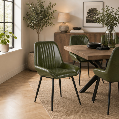 Dining chairs green ribbed - green,