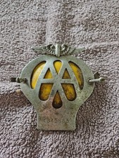VINTAGE AA BADGE CHROME/ YELLOW ENAMEL CLASSIC CAR BADGE OLD TIME COLLECTIBLES