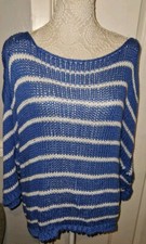 Next Blue White Striped Grandad Style Sloppy Joe Jumper 2XL Acrylic 3/4 Sleeve