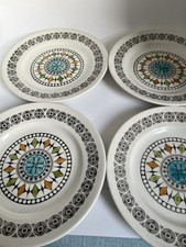 4 Vintage Mid Century Broadhurst Kathie Winkle Roulette Small Side Plates 6.5”