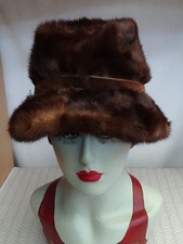 Vintage 1950's genuine Mink Real Fur Brown Hat Vgc