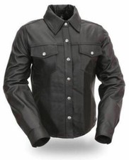 Mens Full Sleeves Shirt Police Uniform Style Genuine Soft Leather Shirt Hot BLUF