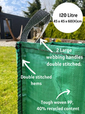 3 x Garden Waste Bag 120L Refuse Heavy Duty Sacks with handles 45 x 45 x 60cm