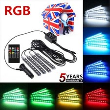4X 9LED RGB LED Neon Strip Lights Music Remote Control Car Interior Footwell UK