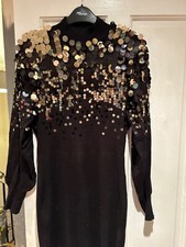 Lipsy Sequin Jumper Dress. Size 10. Black with large gold sequins
