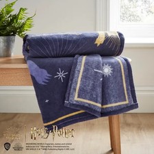 NEW HARRY POTTER HOGWARTS NAVY FLEECE PLUSH BLANKET DUNELM 150CM X 180CM