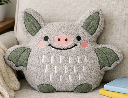 Cute bat cushion boucle - boucle, grey