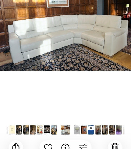 Cream leather corner sofa - leather,