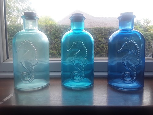 Blue coloured glass seahorse - coloured,