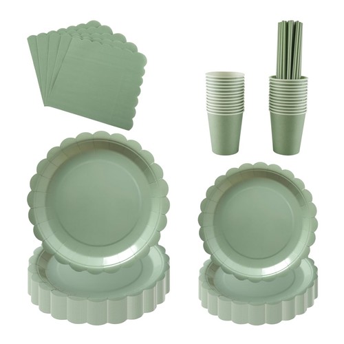 Sage green paper plates - sage,