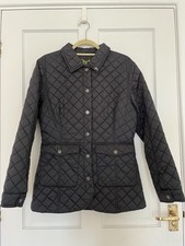 New Unworn John Partridge Ladies Size L Black Quilted Jacket With Collar Pin 