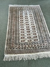 Antique Silk Rug Afghan 200 x130 Beige Carpet Torkman Turkman Hand-Knotted