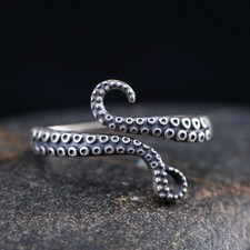 925 Sterling Silver Vintage Octopus Adjustable Ring Women Girls Jewellery Gift
