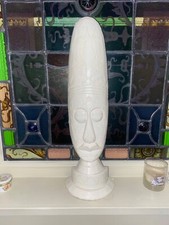Large Ethnic Tribal Head Face Statue Figure Totem Pole Tall White Wooden Mauri