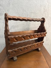 Vintage Brutalist Magazine/Vinyl Rack  Dark Wood Chunky - 55cm Tall