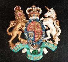 Stunning Antique Polychrome Caste Iron British Coat of Arms Circa 1880+