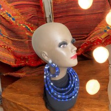 African Ankara Fabric Multi rope Choker Necklace Statement Accessory Jewellery 