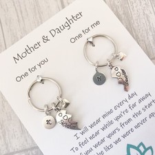 Mother and Daughter Keyring Set Mothers Day Gift Poem Message Long Distance Mum