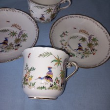 2 x  Tuscan China Floral  Birds Hand Painted Cups & Saucers-BCM