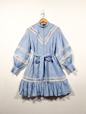 Lydia Millen x Karen Millen Dress UK 14 Blue Lace Trim Voile Mini Balloon Sleeve