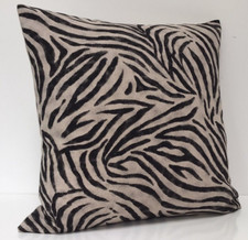 Zebra Cushion Cover Animal Print Cotton Linen Look Fabric 17 Inch Black & Beige