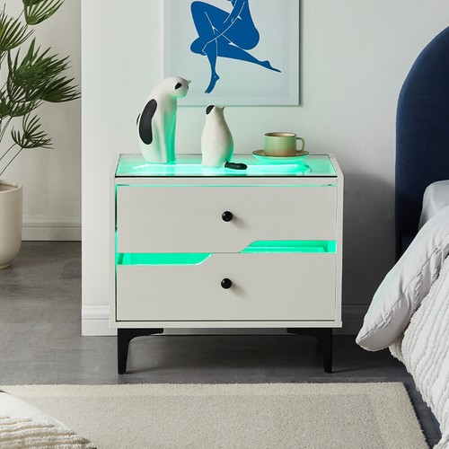 Led bedside table white high - bedside,