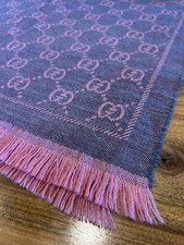 Gucci Wool Pink and Grey Logo Scarf with Pink Grill and Reversible Scarf